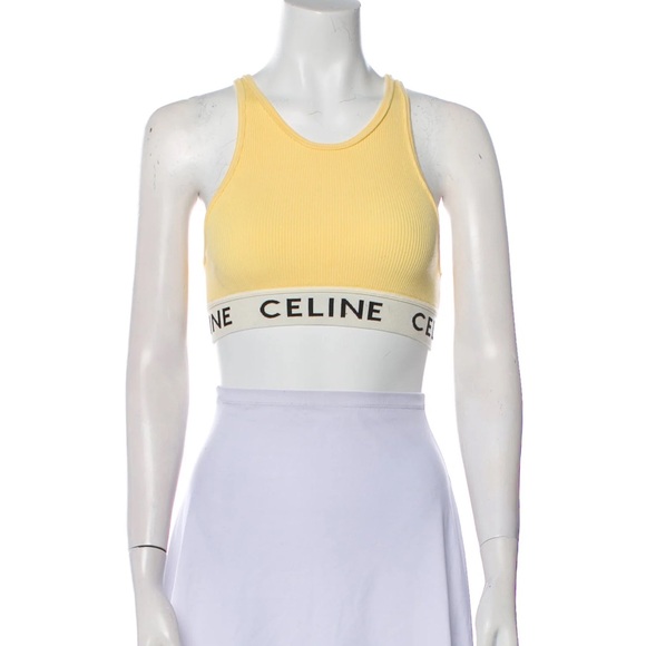 Celine Authentic 2021 athletic yellow crop top racer back tank | Size S - Picture 2 of 16